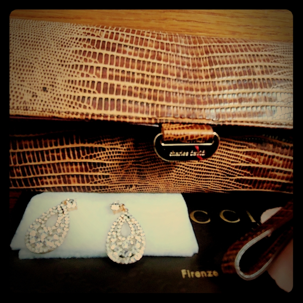 Charles David Crocodile Brown Cltuch/Evenning Bag